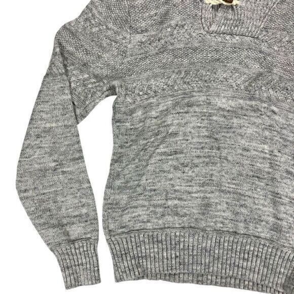 Label Of Graded Goods Sweater Mens Sz Medium Grey Shawl Neck Fishermen Pullover - Picture 3 of 16